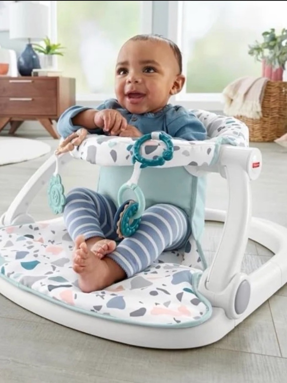 Fisher-Price Teal, White & Gray Baby Floor Seat with Toy Bar